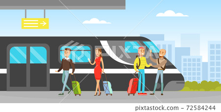 Passengers with Luggage Standing on Platform of... - Stock Illustration  [72584244] - PIXTA