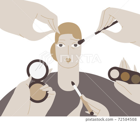 Makeup and skin care. Portrait of a young woman who applies makeup and uses cosmetics. Makeup and skin care. Portrait of a young woman who applies makeup and uses cosmetics. 72584508