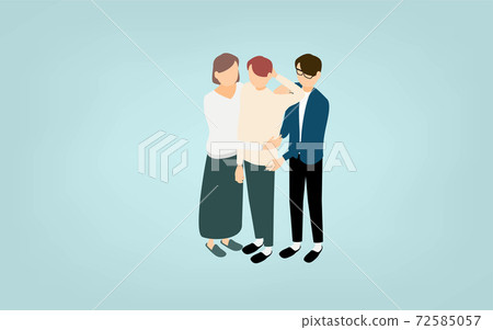 Isometric, family ties, father, mother and child hugging 72585057