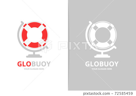 Vector lifebuoy and globe logo combination. Unique lifeboat logotype design template 72585459