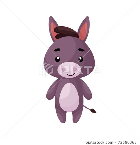 Cute little donkey on white background. Cartoon animal character for kids cards, baby shower, posters, b-day invitation, clothes. Bright colored childish vector illustration in ecartoon style. Cute little donkey on white background. Cartoon animal character for kids cards, baby shower, posters, b-day invitation, clothes. Bright colored childish vector illustration in ecartoon style. 72586365