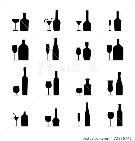 Alcohol bottles and glasses icons set, vector illustration. 72586741
