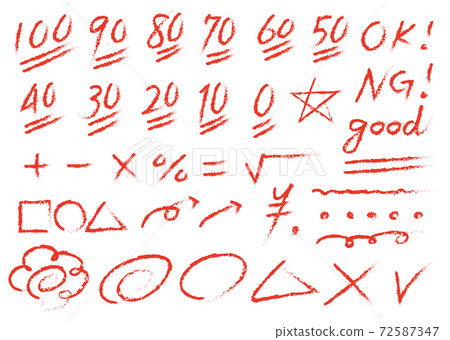 Red pen teacher's faint numbers and letters 72587347