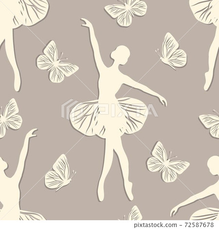 Seamless pattern with dancing girl and butterflies 72587678