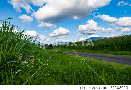 A landscape of blue sky and white clouds in a clear summer sky 72588033