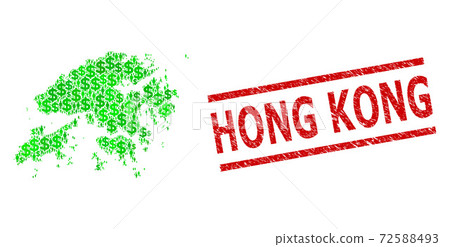 Scratched Hong Kong Stamp and Green Customers and Dollar Mosaic Map of Hong Kong Scratched Hong Kong Stamp and Green Customers and Dollar Mosaic Map of Hong Kong 72588493