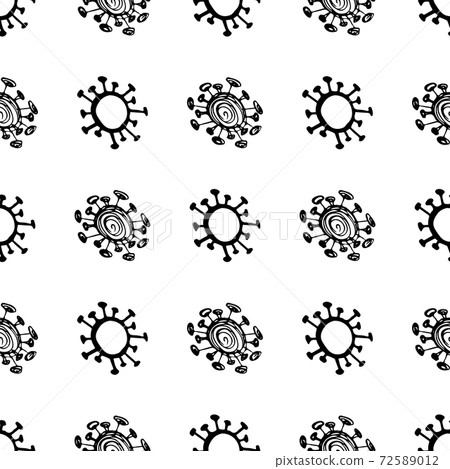 Seamless pattern of coronavirus microbes. Coronavirus 2019-nCoV. Doodle simple line elements from a medical concept. Editable vector stroke microbe. Virus, bacteria. Hand drawn illustration. Seamless pattern of coronavirus microbes. Coronavirus 2019-nCoV. Doodle simple line elements from a medical concept. Editable vector stroke microbe. Virus, bacteria. Hand drawn illustration. 72589012