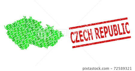 Distress Czech Republic Watermark and Green Customers and Dollar Mosaic Map of Czech Republic 72589321