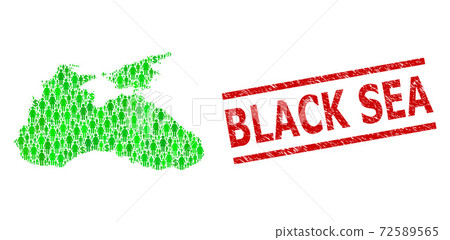 Scratched Black Sea Stamp Imitation and Green People and Dollar Mosaic Map of Black Sea Scratched Black Sea Stamp Imitation and Green People and Dollar Mosaic Map of Black Sea 72589565