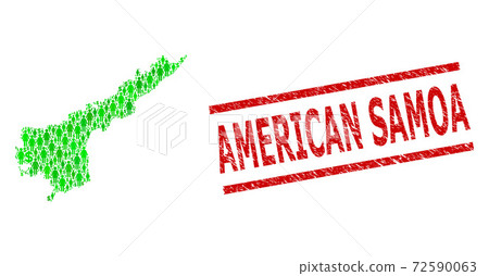 Scratched American Samoa Seal and Green Men and Dollar Mosaic Map of Andhra Pradesh State 72590063
