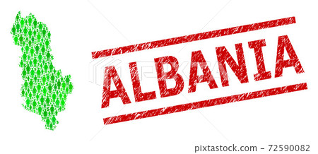 Grunge Albania Stamp and Green People and Dollar Mosaic Map of Albania Grunge Albania Stamp and Green People and Dollar Mosaic Map of Albania 72590082