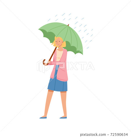 Smiling Female Holding Umbrella in Rainy Wet Weather Vector Illustration Smiling Female Holding Umbrella in Rainy Wet Weather Vector Illustration 72590634
