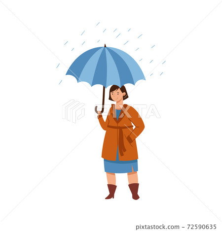 Standing Under Umbrella Female Character in Rainy Day Vector Illustration Standing Under Umbrella Female Character in Rainy Day Vector Illustration 72590635