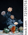 Christmas composition with hot tea and cookie snowflakes 72590758