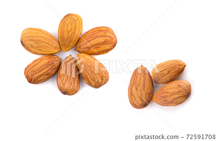 Almonds an isolated on white background, top view 72591708