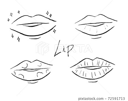 Black and white handwritten illustration image of lips and mouth 72591713