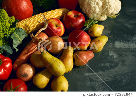 Fresh organic fruits and vegetables. 72591944