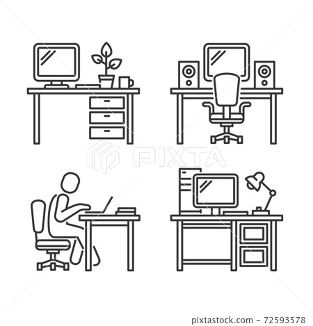 Workplace Icons Set on White Background. Vector 72593578
