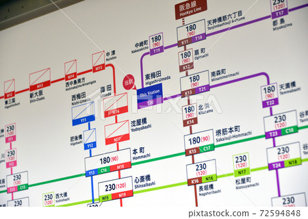 大阪地鐵谷町線東梅田站的票價表 大阪地鐵谷町線東梅田站的票價表 72594848