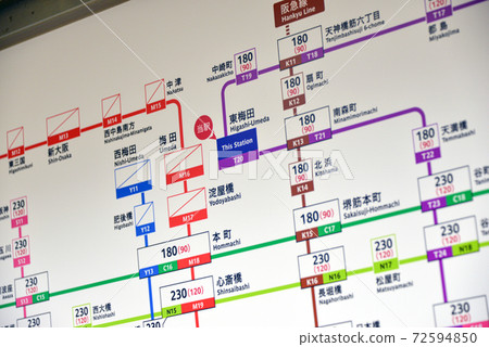 大阪地鐵谷町線東梅田站的票價表 大阪地鐵谷町線東梅田站的票價表 72594850