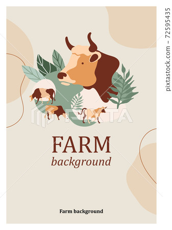 Sample brochure. Agricultural background. Cow silhouette made of multi-colored segments. Sample brochure. Agricultural background. Cow silhouette made of multi-colored segments. 72595435