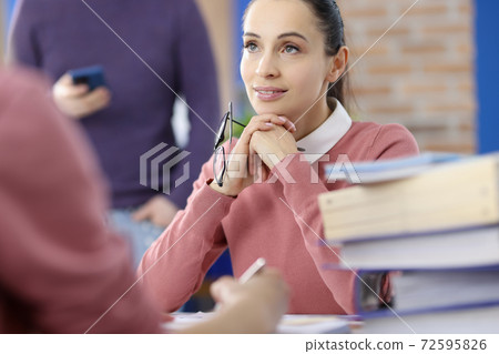 Businesswoman is interviewing in office. Successful job interview Businesswoman is interviewing in office. Successful job interview 72595826