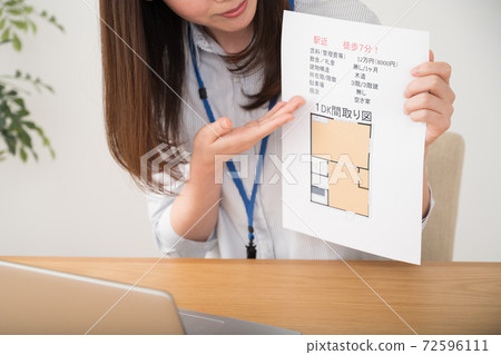 Woman doing real estate sales online 72596111