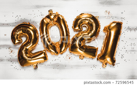 Happy New year 2021 celebration. Bright gold balloons figures New Year Balloons with glitter stars on white background. Christmas and new year celebration. Gold foil balloons numeral 2021 and confetti Happy New year 2021 celebration. Bright gold balloons figures New Year Balloons with glitter stars on white background. Christmas and new year celebration. Gold foil balloons numeral 2021 and confetti 72596545