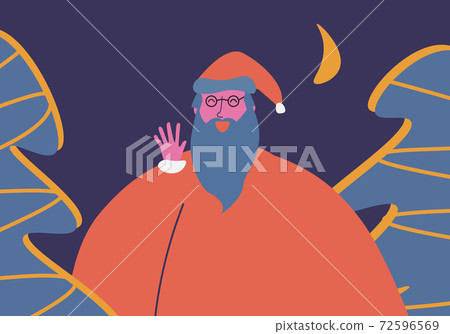 Santa portrait in forest at night. Modern cartoon hand drawing style 72596569