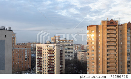 above view of residential district at sunrise above view of residential district at sunrise 72596738