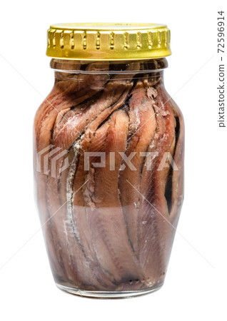 closed jar of canned anchovy fillets isolated closed jar of canned anchovy fillets isolated 72596914