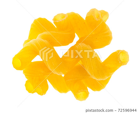 pile of several dried Cavatappi close up isolated 72596944