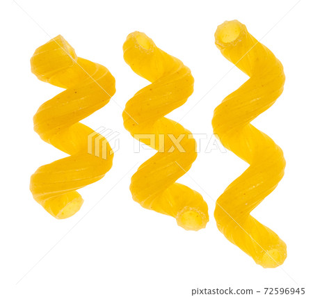 three single dried Cavatappi close up isolated three single dried Cavatappi close up isolated 72596945