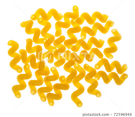top view of handful of dried Cavatappi isolated top view of handful of dried Cavatappi isolated 72596948