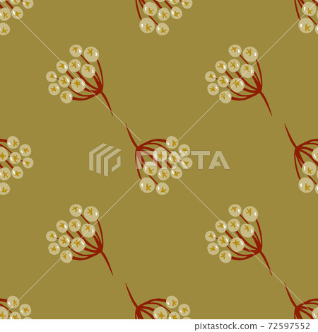 Rowan doodle shapes seamless simple pattern. Palen olive green background. Forest berries ornament. Rowan doodle shapes seamless simple pattern. Palen olive green background. Forest berries ornament. 72597552