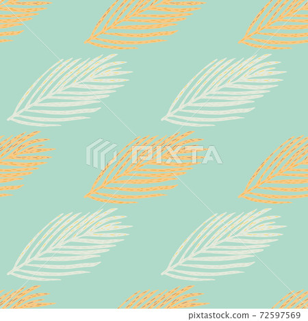 Seamless pastel pattern with doodle fir light and orange branches ornament. Blue background. Seamless pastel pattern with doodle fir light and orange branches ornament. Blue background. 72597569