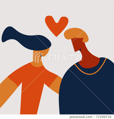 Mixed race couple in cartoon hand drawing style 72599738