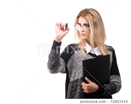 Business woman in glasses with documents, working Business woman in glasses with documents, working 72601434