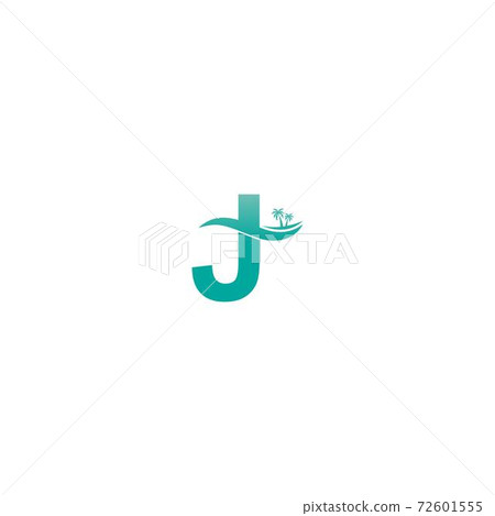 Letter J logo coconut tree and water wave icon design Letter J logo coconut tree and water wave icon design 72601555