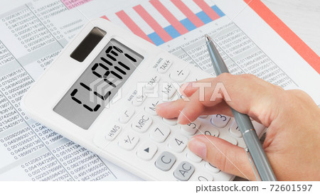 Claim text on calculator. Financial concept 72601597