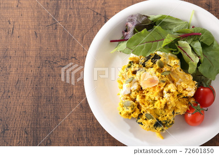 Pumpkin salad on a white plate High angle background image 72601850