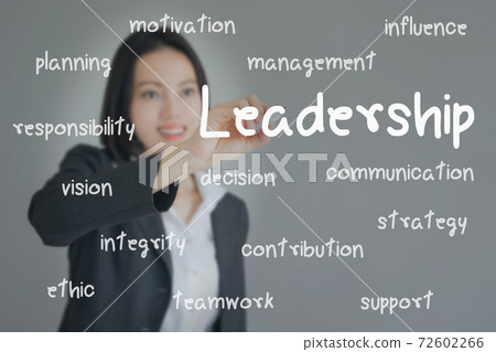 Businesswoman writing leadership skill concept Businesswoman writing leadership skill concept 72602266