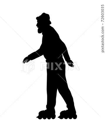 Silhouette senior man grandpa skating on roller skates. Active grandfather. Silhouette senior man grandpa skating on roller skates. Active grandfather. 72603035