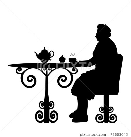Silhouette senior woman grandma having tea at table Silhouette senior woman grandma having tea at table 72603043