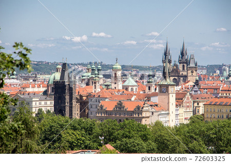 Prague old town sky view church old houses panoramic view Prague old town sky view church old houses panoramic view 72603325