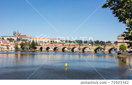 Charles bridge and prague castle sunny panorama old town Charles bridge and prague castle sunny panorama old town 72603382