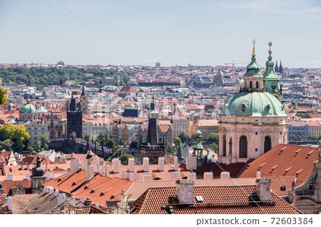 Prague old town sky view church old houses panoramic view 72603384