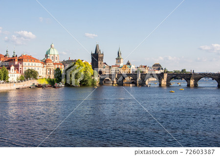 Charles bridge prague sunny panorama czech republic Charles bridge prague sunny panorama czech republic 72603387
