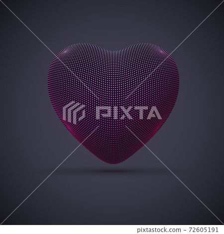 3D digital futuristic pink heart on gray background. 3D digital futuristic pink heart on gray background. 72605191