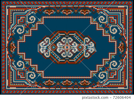 Carpet in green and blue shades with blue field Carpet in green and blue shades with blue field 72606404